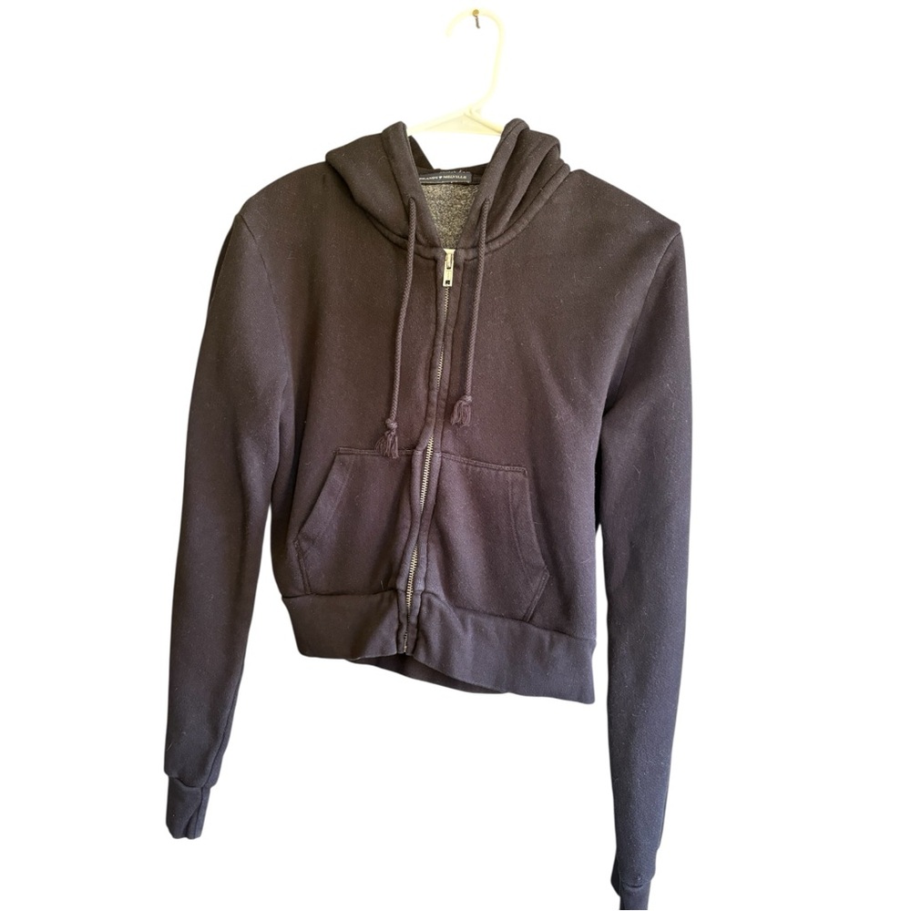 Brandy Melville Cropped Black Zip-Up Hoodie